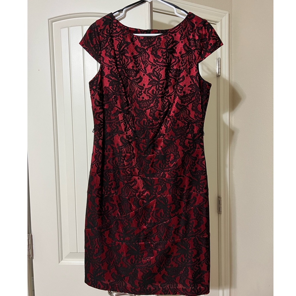 Alyx Dress - Red with Black Lace Overlay